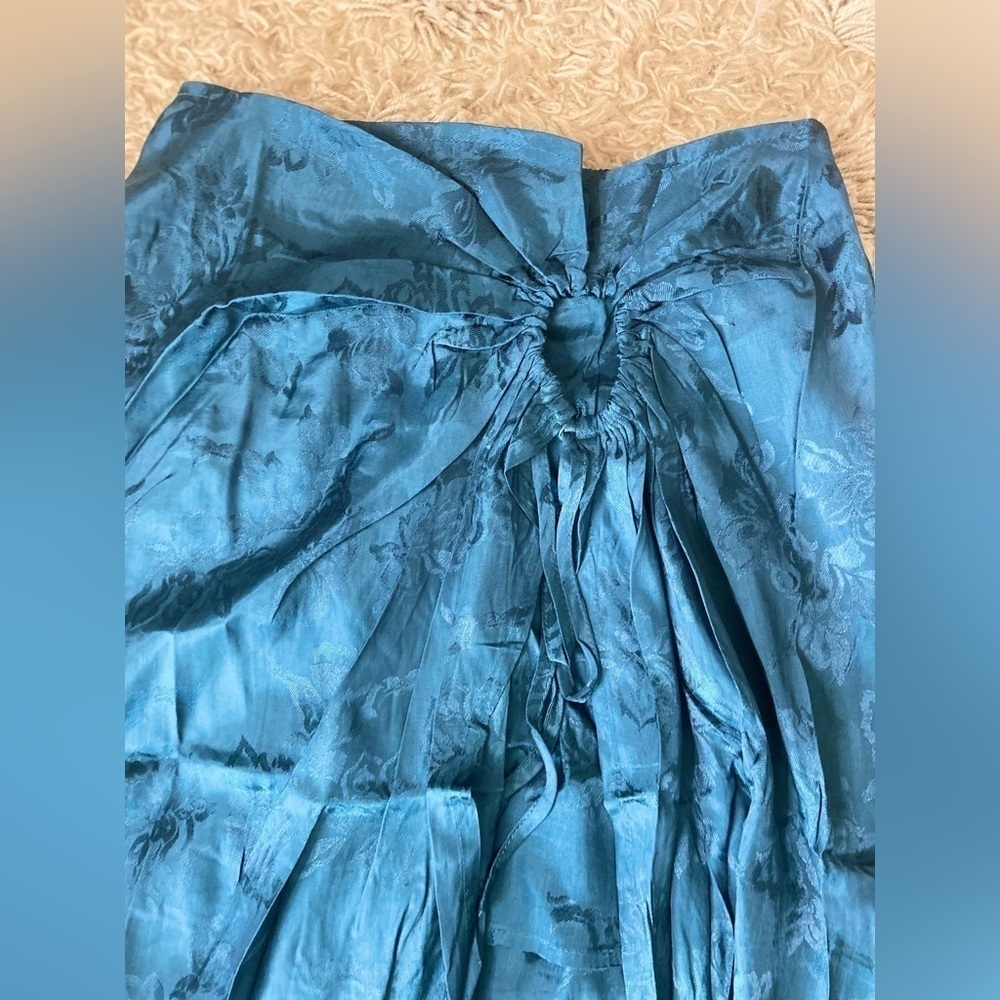 NWT Band of the Free Celene Boho Deep Teal Satin Floral Layered MIDI Skirt Med - Picture 7 of 10